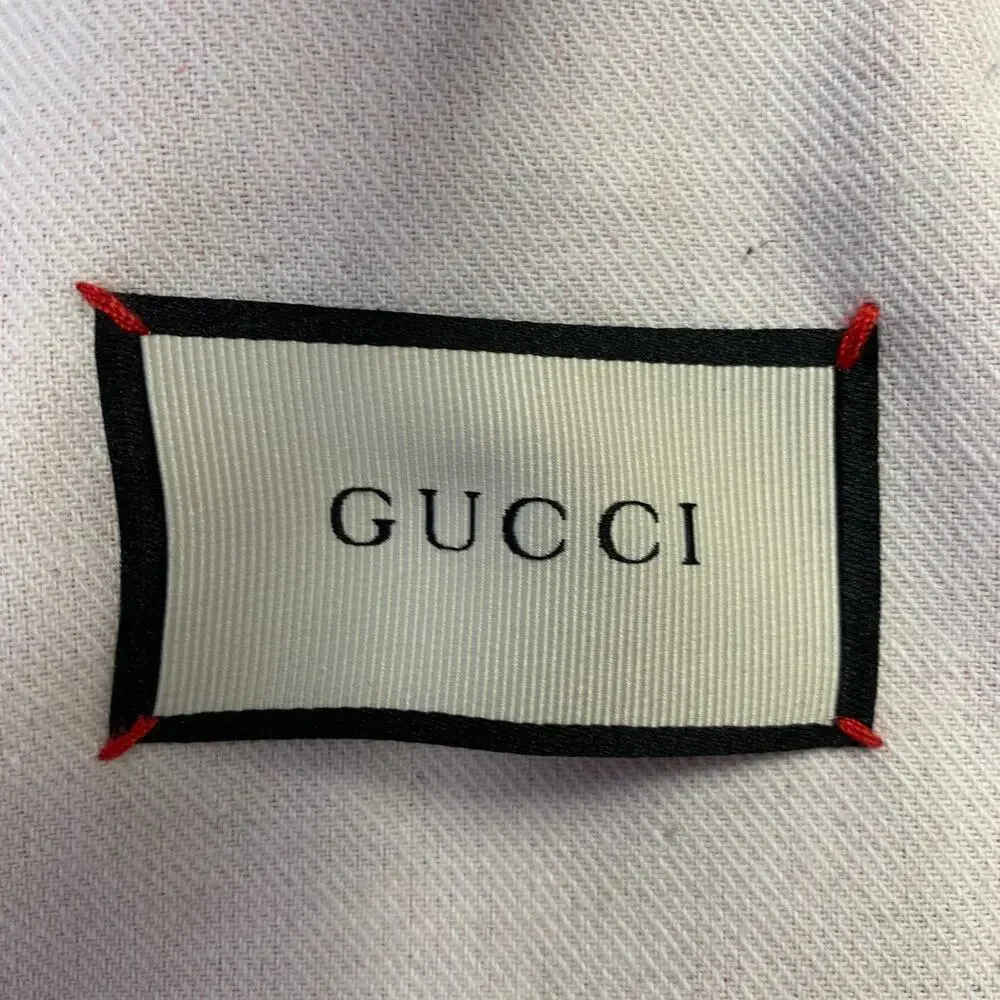 GUCCI Size M Hollywood Grey Painted Cotton Distressed Studded Denim Jacket